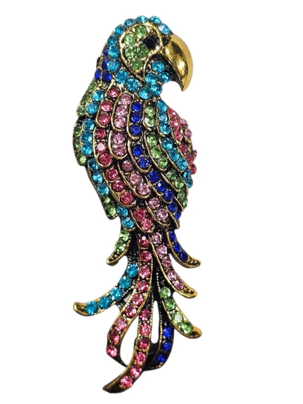 Colorful Rhinestone Parrot Bird Brooch Pin Costume Jewelry Retro VTG - Picture 3 of 6